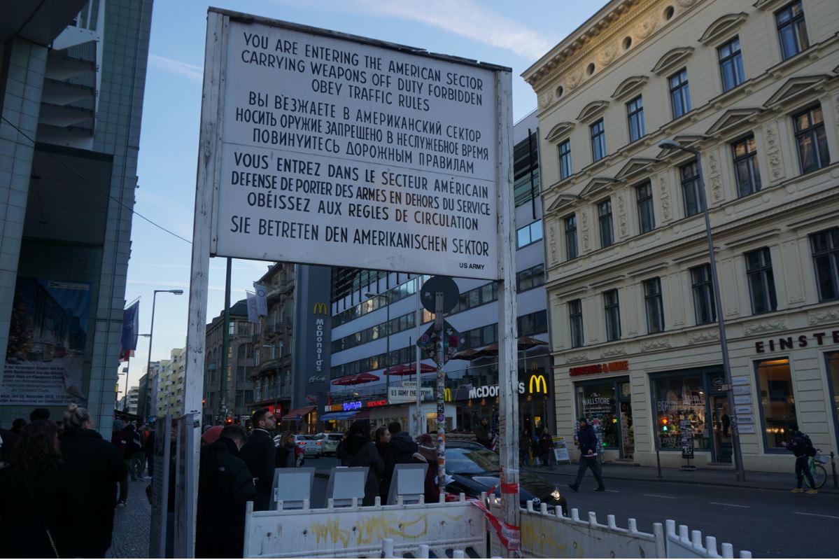 Replica of the famous announcement board at Checkpoint Charlie